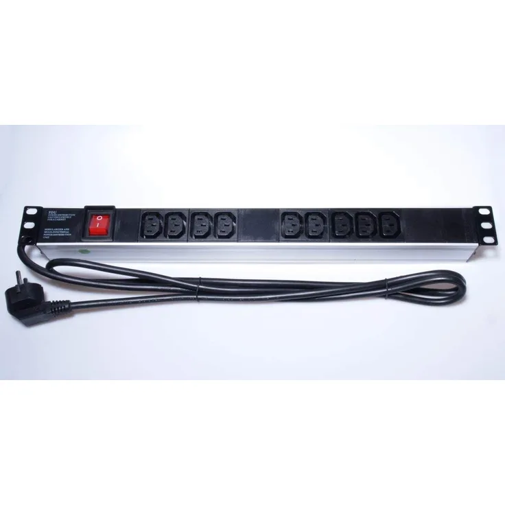 PremiumCord Stromverteiler für 19'' Rack 1U, 9xIEC (C13), Power Distribution Unit, 2m Kabel, Schalter