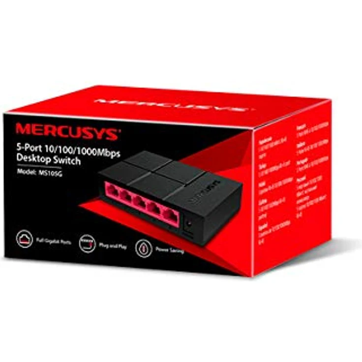 MERCUSYS MS105G 5-Port Gigabit Netzwerk Switch bis 2000 MBit-s, RJ-45 Anschlüsse LAN Switch, Auto-MDI-MDIX, Lüfterlose Ruhe, Lug-und-Play, Automatische Geschwindigkeits- und Duplexanpassung – Bild 1
