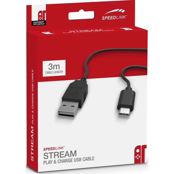 Speedlink Stream Play & Charge USB Cable - USB-Ladekabel für Nintendo Switch (gleichzeitiges Aufladen und Spielen - an der Nintendo Switch-Docking-Station mit USB-C-Stecker - 3m Kabellänge) schwarz