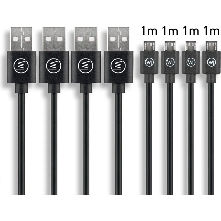Wicked Chili 4x MicroUSB Handy Ladekabel kompatibel mit Samsung, Huawei, Xiaomi, Realme, Vivo und Smartphone mit MicroUSB Anschluss (max. Stromstärke 2,5A | max. Strombelastbarkeit 3A | 1m) schwarz
