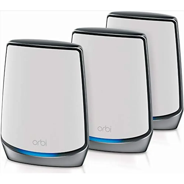 Netgear Orbi RBK853 WiFi 6 Mesh-WLAN-System (6.000 MBit-s Geschwindigkeit, Tri-Band 3er Set mit Mesh-Router + 2x Mesh-Satellit-Repeater, bis zu 525 m² Abdeckung, AX6000 für 60+ Geräte)
