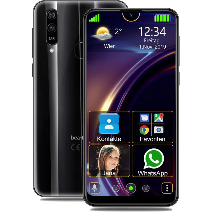 Beafon M6 Senioren-Smartphone 15,9cm (6,26 Zoll) IPS-Display, 32GB interner Speicher, 2GB RAM, Android, Schwarz