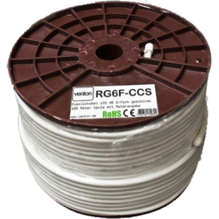 Koax Sat Kabel Venton RG6F-CCS 135dB 5fach abgeschirmt HQ 100m Koaxialkabel