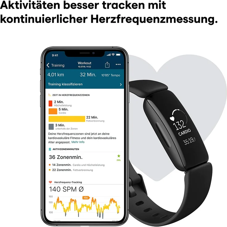 Fitbit Inspire 2 Fitness-Tracker Unisex, S/L, Silikonarmband, Schwarz – Bild 16