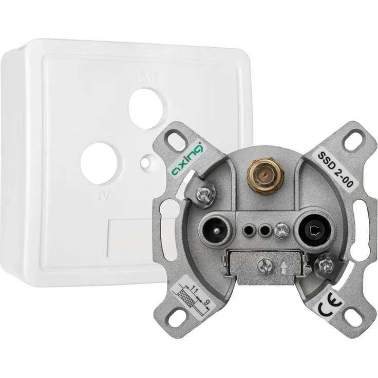 Axing SSD 2-00 Sat Dose vergoldete F-Buchse mit Deckel und Rahmen