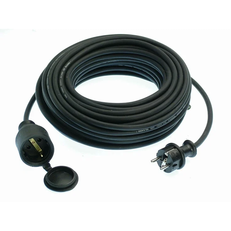 as – Schwabe Gummi-Verlängerungsleitung – 10 m Kabel mit Schutzkontaktstecker und Schutzkontaktkupplung inkl. Schutzkappe ''– 230 V, 16 A Verlängerungskabel – IP44 – Schwarz I 60310 – Bild 1