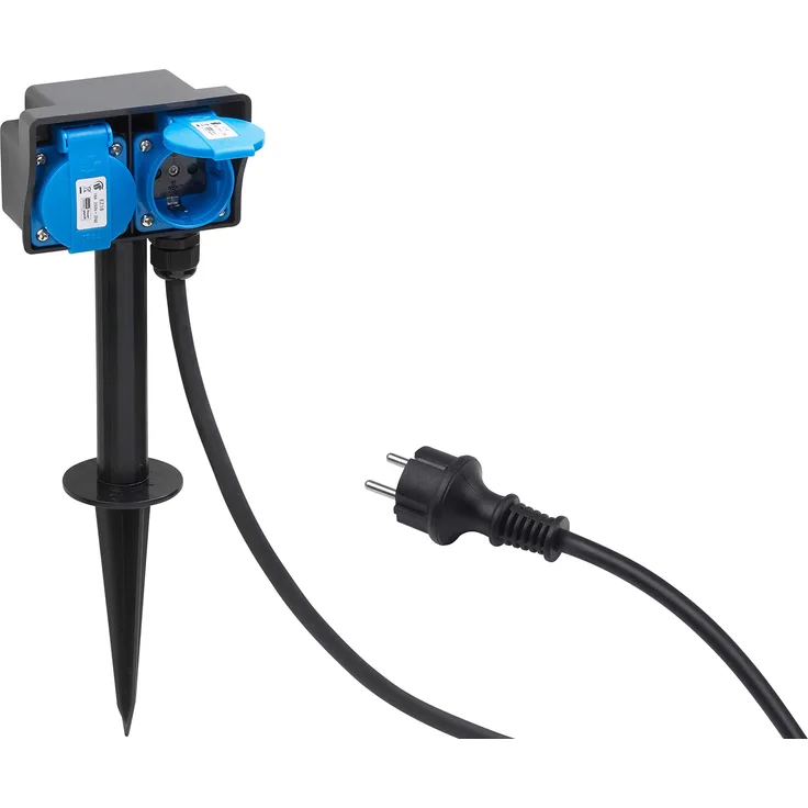 Meister Stromverteiler 2-fach - 1,4 m Kabel - Mit Erdspieß - Gummischlauchleitung - IP44 Außenbereich - Outdoor Verteilersteckdose - Gartensteckdose mit Erdspieß - Außensteckdose - 7430950