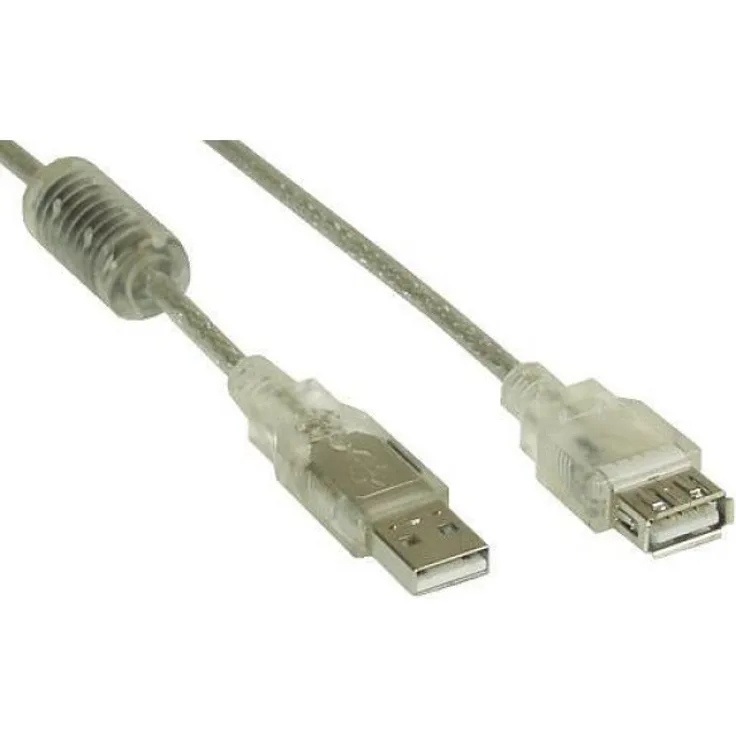 InLine USB 2.0 Verlängerung, St/Bu Typ A, transparent, mit Ferritkern, 2m (34618Q)