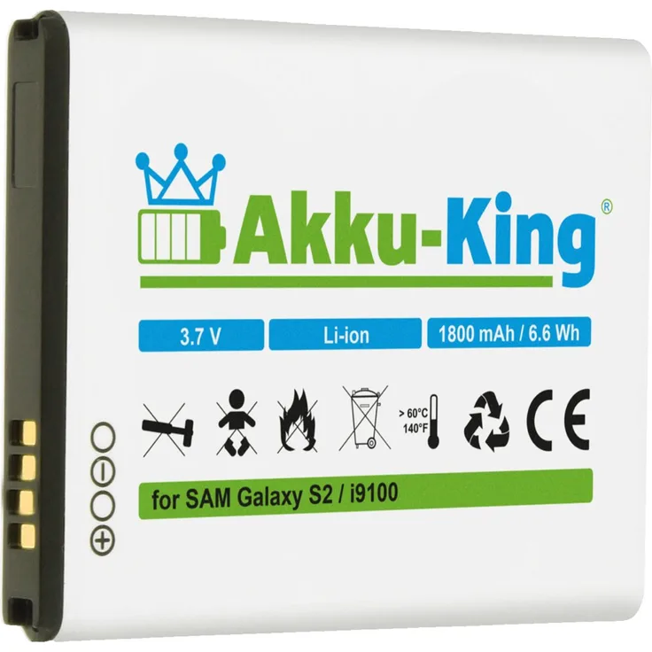 Akku-King Akku für Samsung Galaxy S2, II i9100, SGS 2, Galaxy R I9103, S2 Plus i9105P - ersetzt EB-F1A2GBU, CSTD - Li-Ion 1800mAh