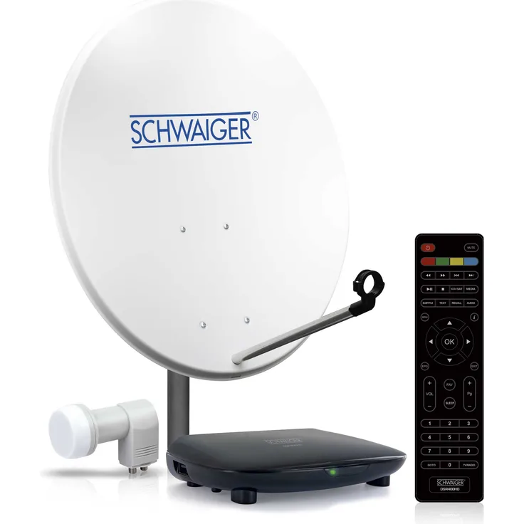 SCHWAIGER -SAT8240HD- Satellitenanlage (72 cm + Twin LNB + Receiver) mit HDTV Empfang für bis zu 2 Teilnehmer