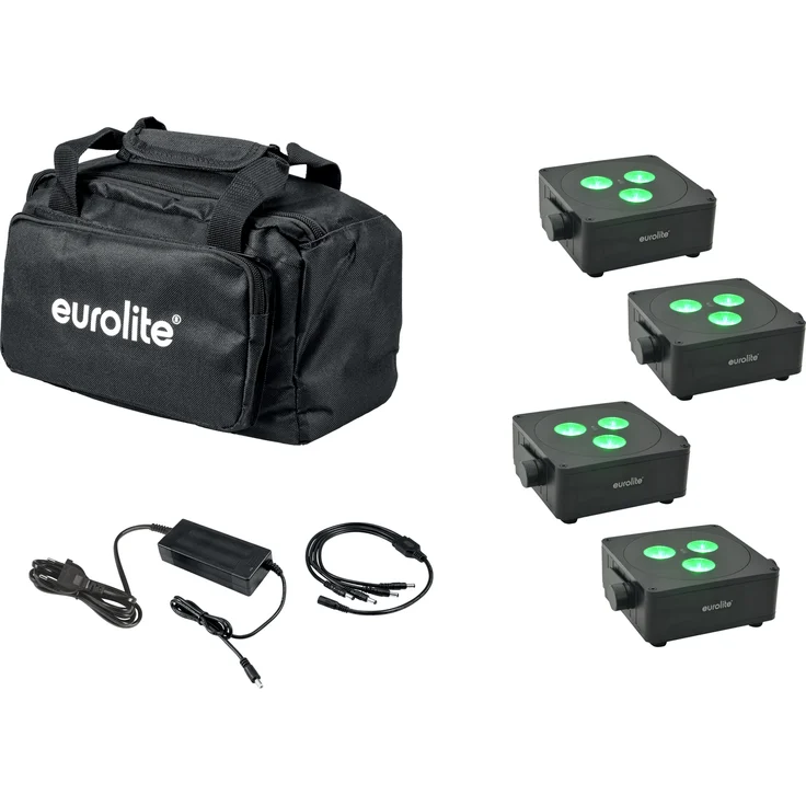 Eurolite Set 4x AKKU IP Flat Light 3 sw + Ladenetzteil + Soft-Bag – Bild 1