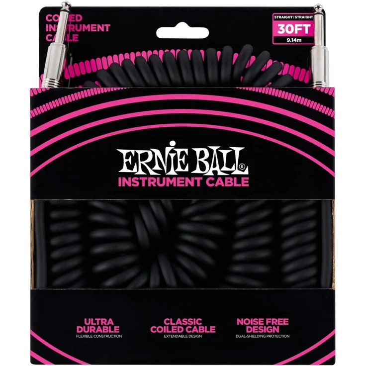 Ernie Ball 30 'Coiled Gerade - Gerade Instrumentenkabel - Schwarz