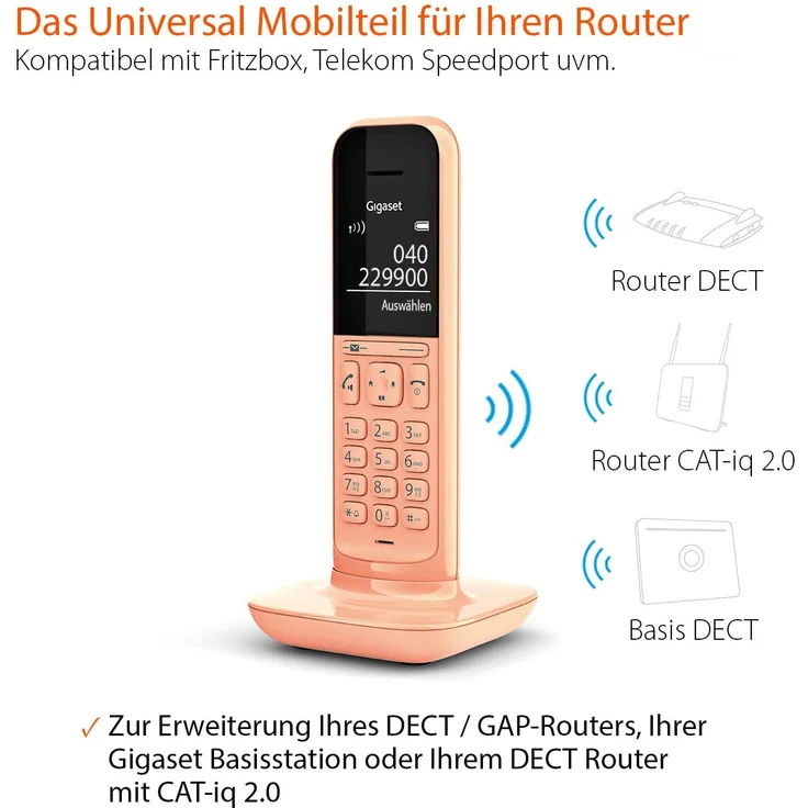 Gigaset CL390HX Universal Mobilteil, Design Telefon, geeignet für FRITZ!Box und HD Voice Freisprechfunktion, schnurloses DECT Telefon mit großem Grafik Display, Cantaloupe, VoIP-Telefon, orange – Bild 2