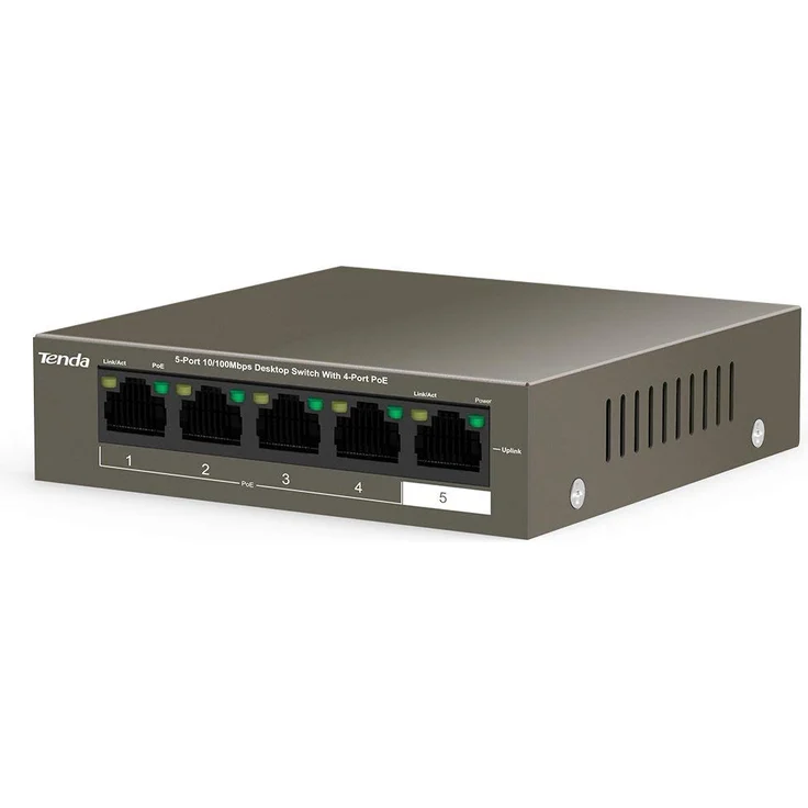 Tenda TEG1105P - 5 Port Gigabit PoE-Switch, 58 Watt, 4x PoE, Zusätzlich 1x Uplink, Vollduplex, Metallgehäuse, 250 Meter, Plug & Play – Bild 3