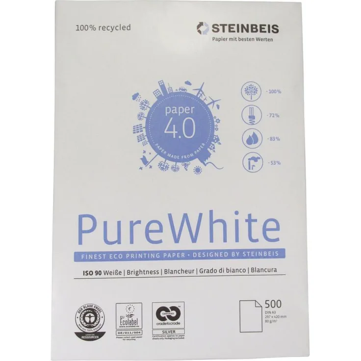 Steinbeis Pure white - A3, 80g, weiß, 500 Blatt