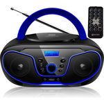 Ecosa EO-2200 Boombox, tragbarer CD-Player, FM-Radio, AUX-In, geeignet für Kinder, schwarz, blau