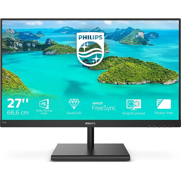 Philips 275E1S 68.6 cm (27 Zoll) Monitor (VGA, HDMI, 4 ms Reaktionszeit, 2560 x 1440, 75 Hz, FreeSync, DisplayPort), schwarz – Bild 1
