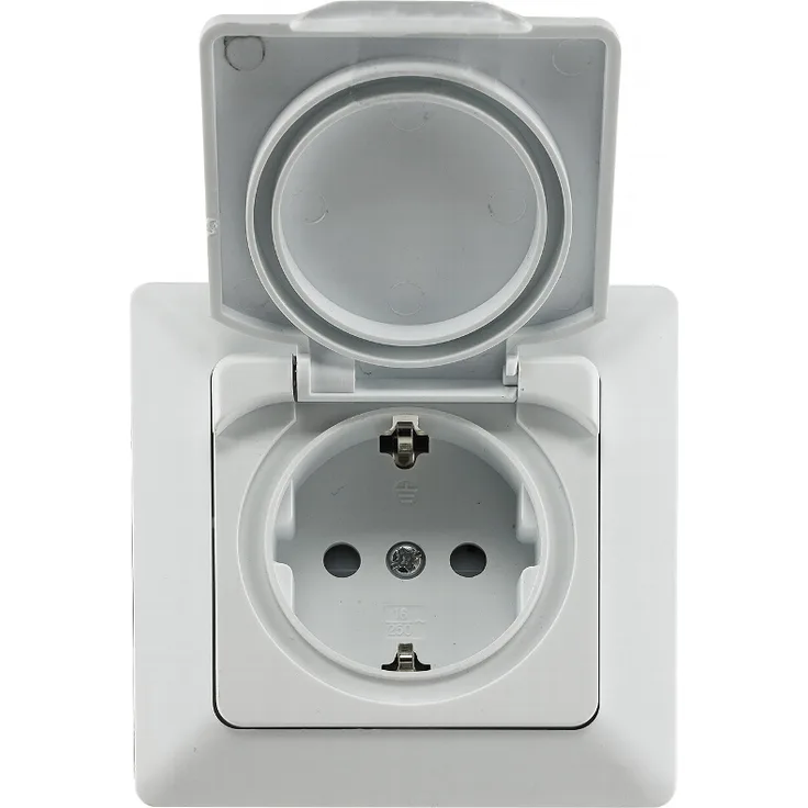 MILOS Schutzkontakt-Steckdose IP44 250V~- 16A, inkl. Rahmen, UP, weiß matt