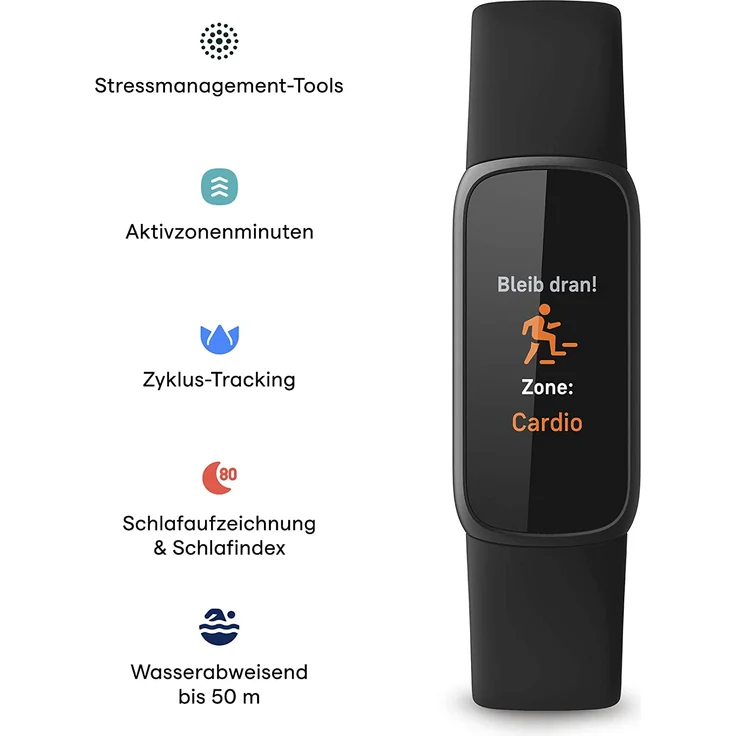 Fitbit Luxe Fitness-Tracker GPS, Damen, Einheitsgröße, Edelstahlgehäuse, Silikonarmband, Schwarz/Graphit – Bild 4