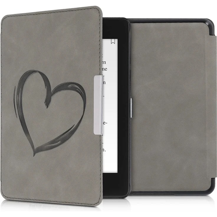 kwmobile E-Reader-Hülle, Hülle für Amazon Kindle Paperwhite (10. Gen - 2018) - Kunstleder eReader Schutzhülle Cover Case - - Herz Brush Design