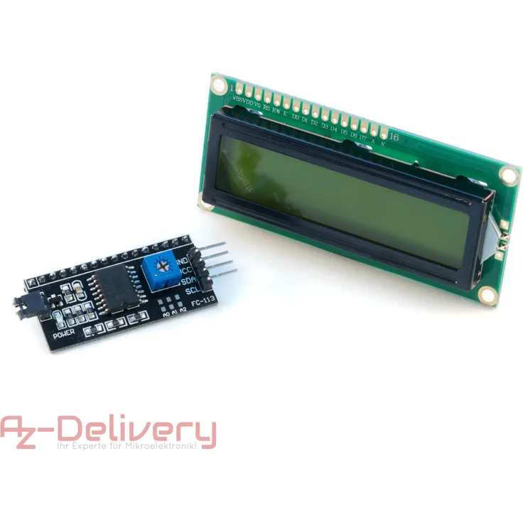 AZDelivery HD44780 1602 LCD Module Display Bundle mit I2C Schnittstelle Anzeigen 2X16 Zeichen (1x LCD + I2C)