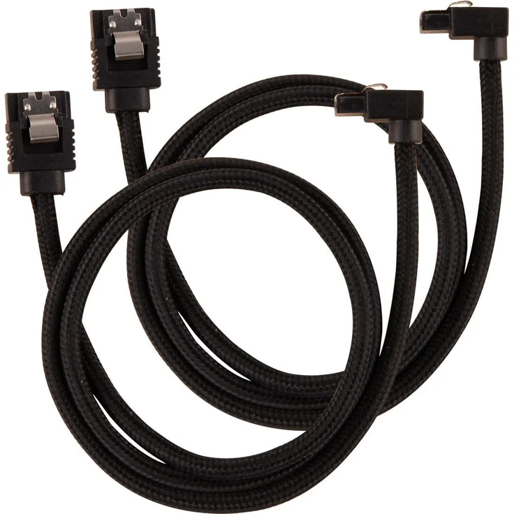 CORSAIR Premium Sleeved - SATA-Kabel - Serial ATA 150/300/600 - SATA (M) straight, latched bis SATA (M) rechtwinklig - 60cm - Schwarz (Packung mit 2) (CC-8900282) – Bild 1