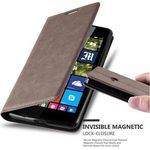 cadorabo Hülle für Nokia Lumia 540 in KAFFEE BRAUN Handyhülle mit Magnetverschluss, Standfunktion und Kartenfach Case Cover Schutzhülle Etui Tasche Book Klapp Style