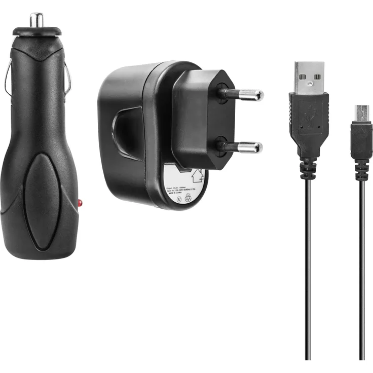 3er Set - Kfz-Ladekabel, Ladegerät, Datenkabel kompatibel mit Geräte mit Mini USB - Output 1A schwarz