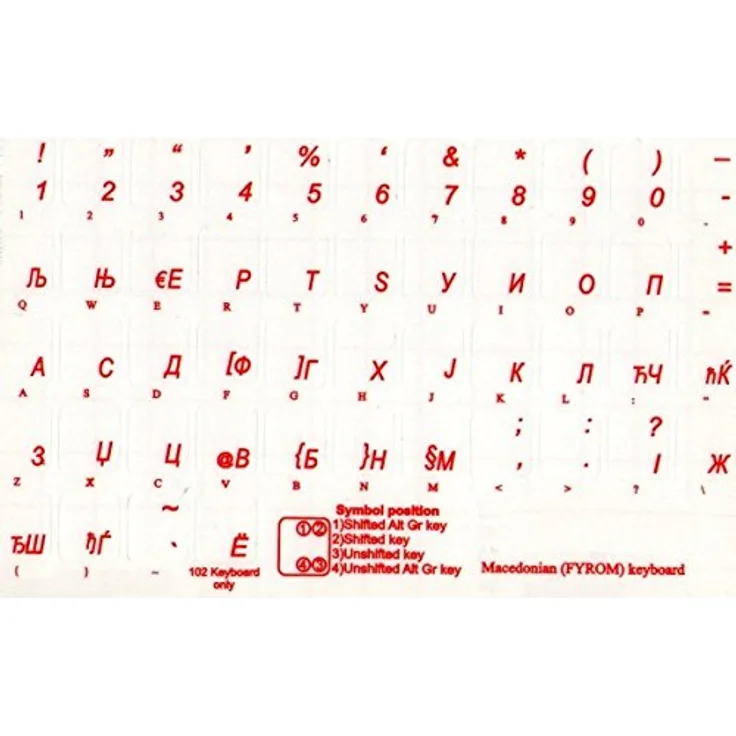 adesivitastiera. IT – Aufkleber Buchstaben Tastatur mazedonischen Boden transparent roten Buchstaben