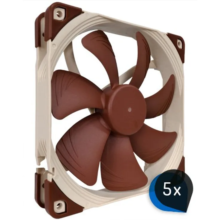 5 x Noctua NF-A14 FLX (BUNDLE) Leise 140x140x25mm Hochleistungs-Gehäuselüfter, 3 pin Molex, hoher Luftdurchsatz, low noise, Computer-Einbau da Standard-Gehäuse