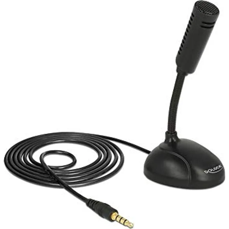 Delock Kondensator Mikrofon Omnidirektional für Smartphone - Tablet mit Schwanenhals 3,5 mm 4 Pin Klinkenstecker + 3,5 mm Klinkenbuchse, 1,7m Kabellänge, ideal für Skypen, Chatten, Aufnahmen, 65872