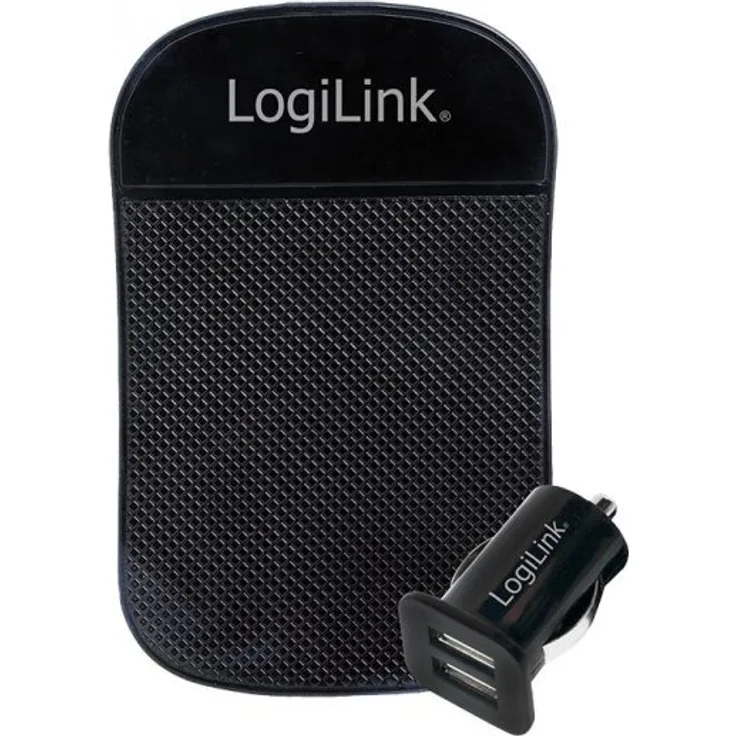 LogiLink Kfz Adapter 2x USB 10.5W + Antirutschmatte + Kabel USB-A Micro-B USB-C