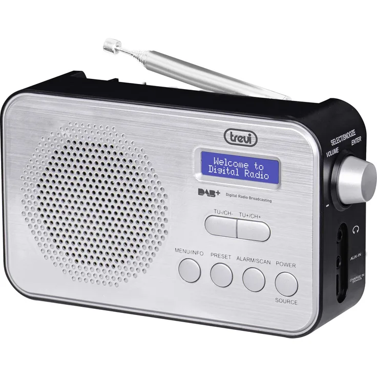Trevi DAB 7F92 R tragbares DAB-DAB+ Radio, Dot Matrix Display, hohe Lesbarkeit, Uhr mit 2 programmierbaren Weckern, Lithium-Akku Schwarz