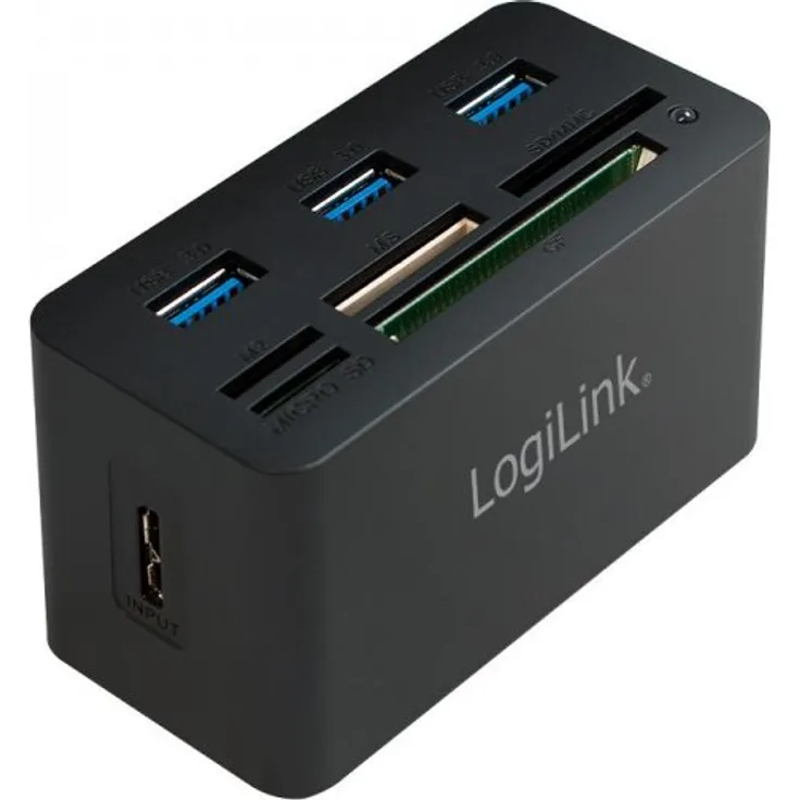 LogiLink CR0042 USB 3.0 Hub mit All-in-One Card Reader (Micro SD - SD - MS - M2 - CF) Schwarz