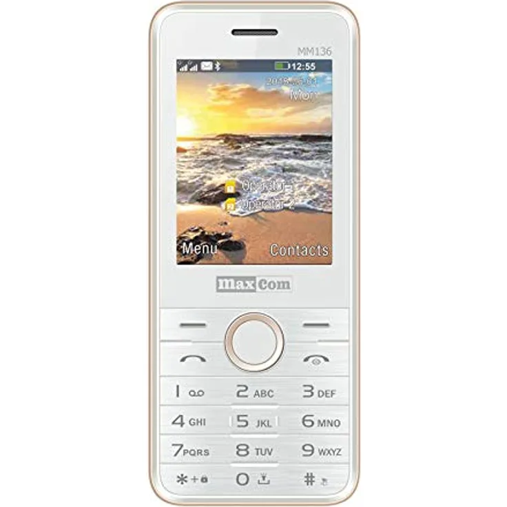 MaxCom Mobiltelefon Seniorenhandy Bluetooth 2,4 Zoll Display 0,3MP Kamera FM Radio und Taschenlampe Weiß Gold MM136 2G