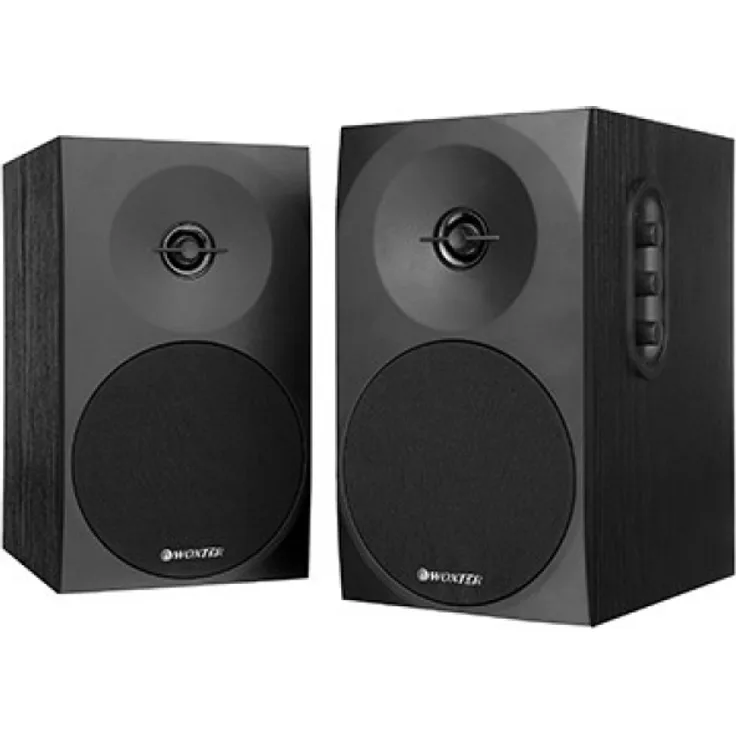 Woxter Dynamic Line 410 Black - 2.0 Stereo-Lautsprecher (mit 150W Leistung angetrieben, Holz, 4, Woofer, 2 Hochtöner, 3,5 mm, RCA, Bassreflex-Control (Lautstärke, Höhen, Bass), Farbe schwarz