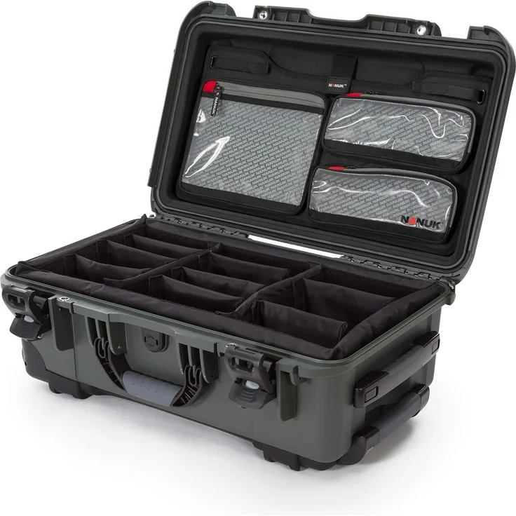 Nanuk 935 Hartschalenkoffer mit Rädern, wasserdicht, Gepolsterte Trennwand mit Deckel, olivgrün, 935