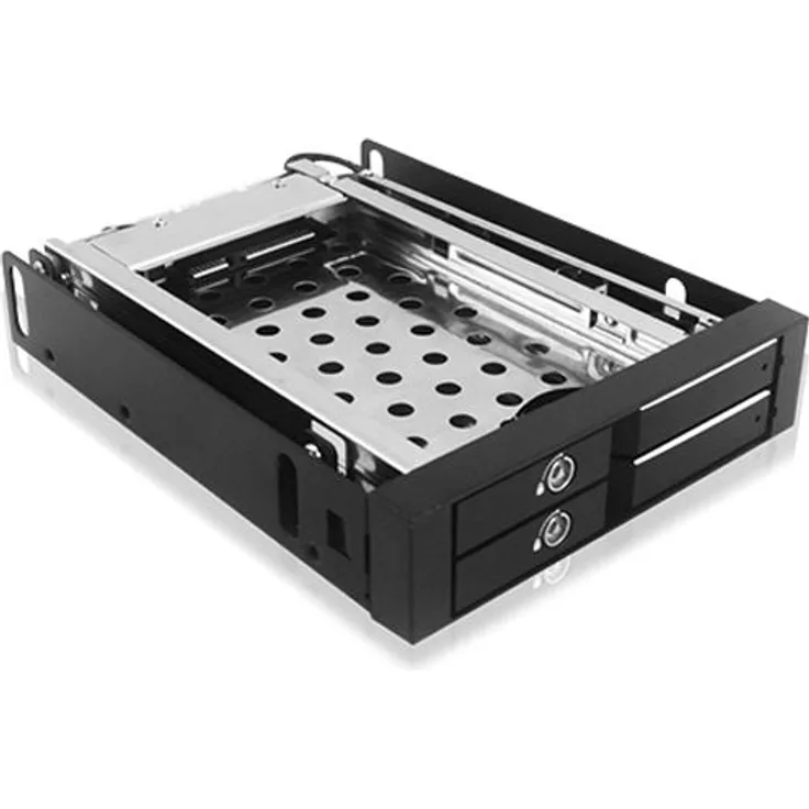 ICY BOX Dual HDD & SSD Wechselrahmen, 2x 2,5 Zoll in 1x 3,5 Zoll Schacht mit Fronttür, SATA, Metall, Schwarz