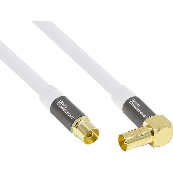 Good Connections GC-M2063 SmartFLEX TV Winkel-Antennenkabel, 2 m, IEC-Koax Stecker gewinkelt an Buchse, 4-fach geschirmt-120dB-75 Ohm, vergoldete Anschlüsse Weiß