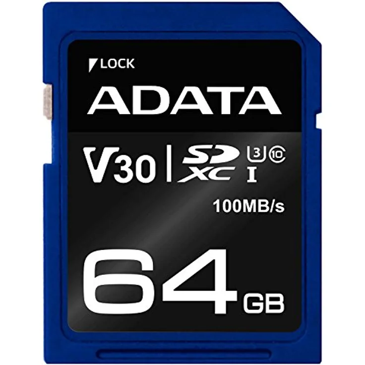 ADATA ASDX64GUI3V30S-R Speicherkarte 64 GB SDXC Klasse 10 UHS-I - Speicherkarten (64 GB, SDXC, Klasse 10, UHS-I, 100 MB-s, Schwarz, Blau)