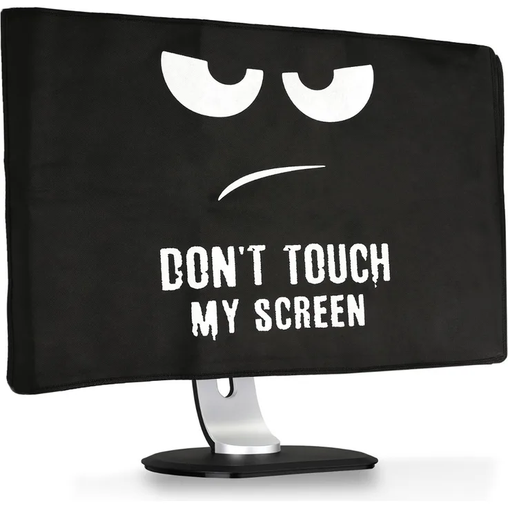 kwmobile Hülle kompatibel mit 24-26'' Monitor - PC Bildschirm Schutzhülle - Computer Cover Case Don't Touch My Screen Weiß Schwarz