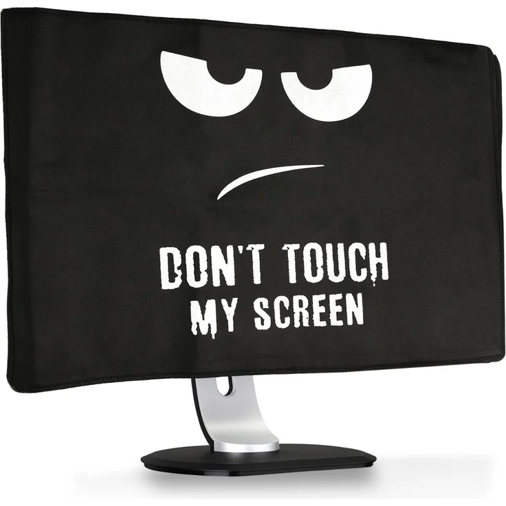 kwmobile Hülle kompatibel mit 24-26'' Monitor - PC Bildschirm Schutzhülle - Computer Cover Case Don't Touch My Screen Weiß Schwarz