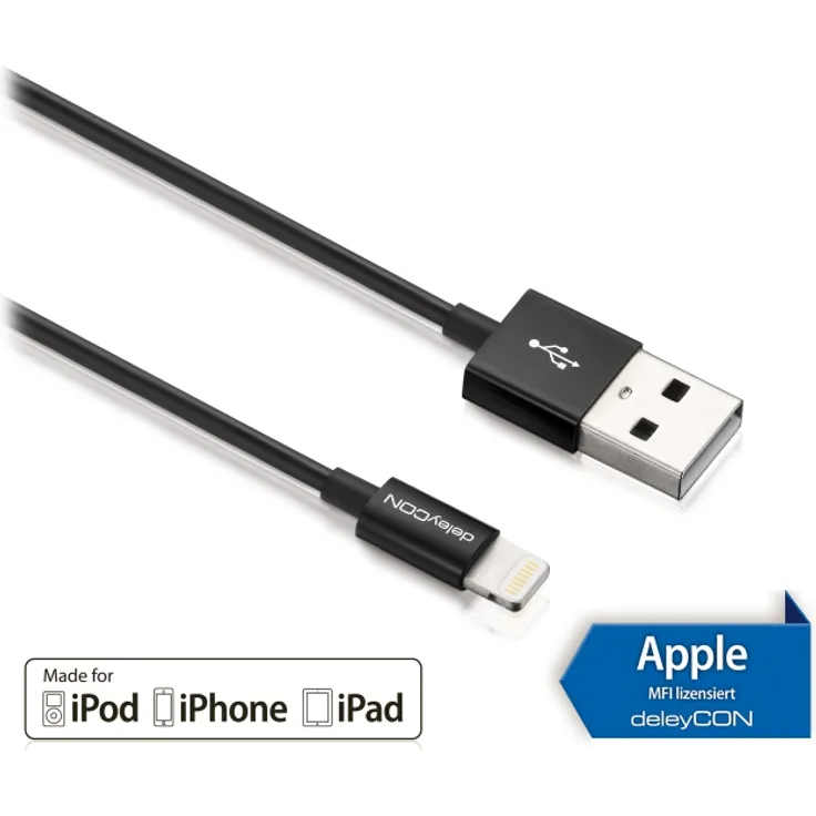 DELEYCON MK-MK405 USB-Daten-Ladekabel für Apple, 2 m, schwarz