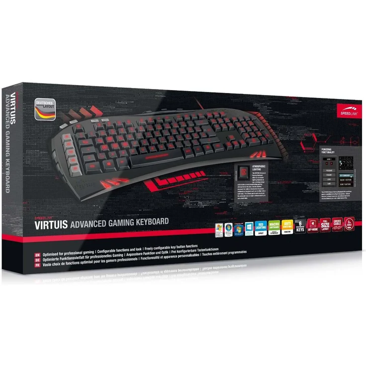 SPEEDLINK VIRTUIS Advanced Gaming - Tastatur - hintergrundbeleuchtet - USB - Schwarz (SL-6481-BK) Deutsch QWERTZ – Bild 3