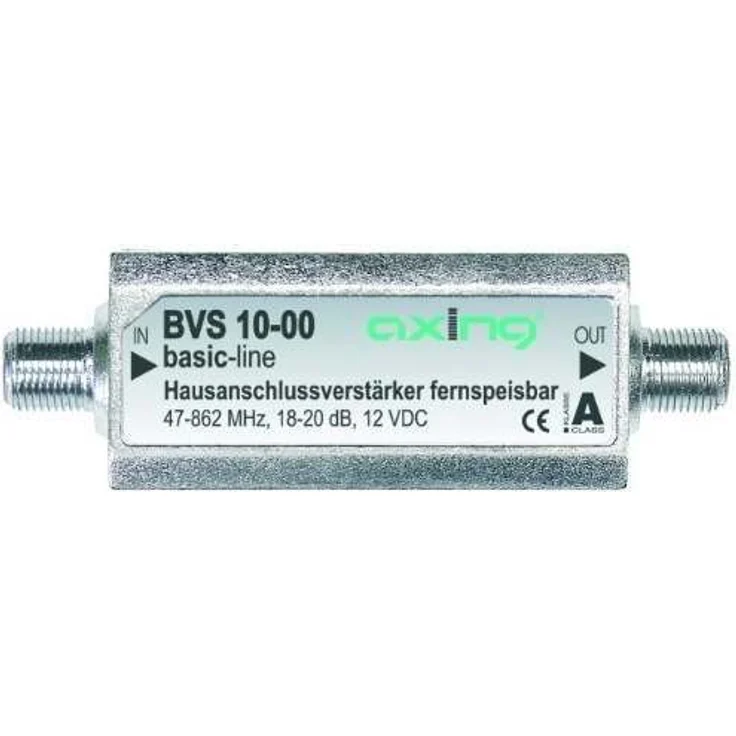 Axing BVS 10-00 Miniatur-Inline-Verstärker 12 V für Kabelfernsehen oder Antene (20 dB, 47-862 MHz) – Bild 1