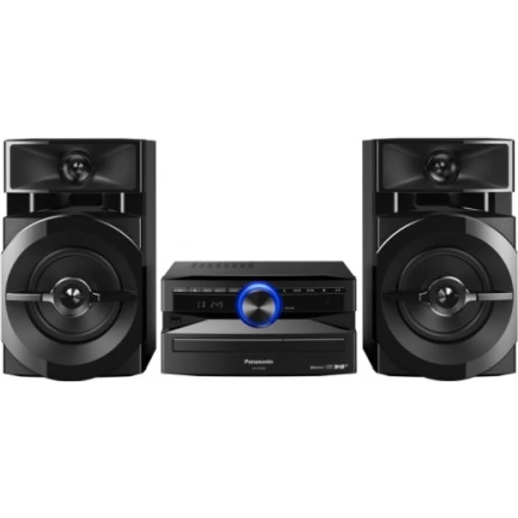 Panasonic Mini-System, 300 W, 2-Wege-Lautsprecher, Woofer:13 cm, CD-Player, CD-R-R W, Bluetooth, USB, DAB-DAB +, 30 FM-15AM RDS, AUX, Audio-Qualität, blaue Beleuchtung, Schwarz DAB-DAB+ Radio blau – Bild 1