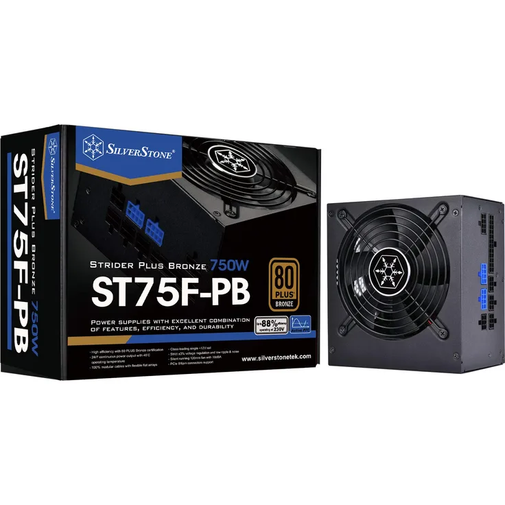 Silverstone SST-ST75F-PB - Strider Plus Serie, 750W 80 Plus Bronze ATX flüsterleises PC-Netzteil mit 120 mm-Lüfter, 100% modular