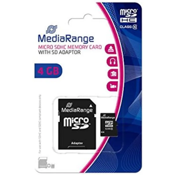 MediaRange SDHC Speicherkarte 4GB MR956 Klasse 10 mit SD Adapter