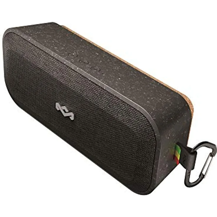 House of Marley No Bounds XL Bluetooth Lautsprecher, wasserdicht, staubdicht & sturzsicher IP67, schwimmfähig, 16 Stunden Akku, Karabiner, Schnellladung, sehr robust, Dual-Pairing, Mikrofon, black