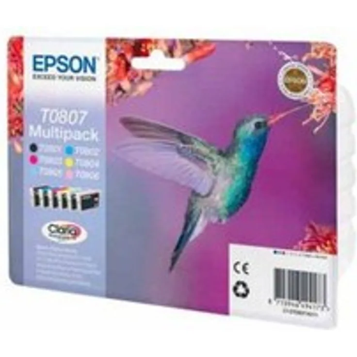 Epson Original T0807 Tinte Kolibri (Stylus Photo R265 R360 R285 RX585 RX685 PX700W P50 PX650 PX810FW PX710W PX820FWD PX720WD PX660 PX830FWD PX730WD RX560) Multipack 6-farbig